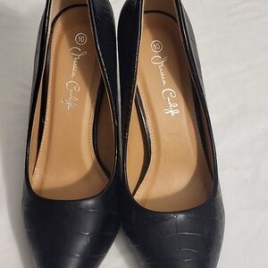 Black Croc-Embossed Heels